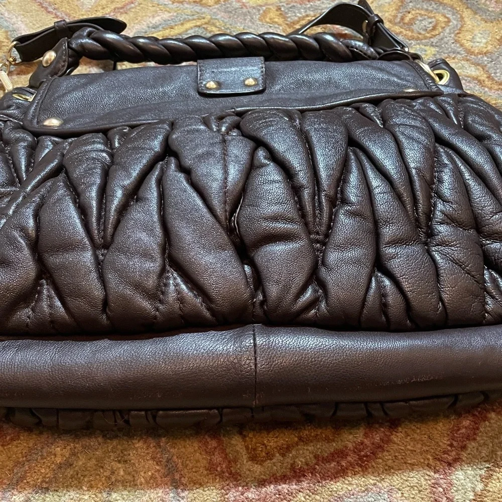 Besso Italian Genuine Leather Chocolate Brown Quilted Shoulder Bag 16”x12”